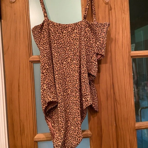 Aerie Brown Leopard Print One Piece Swimsuit with Midriff Cutout - Picture 10 of 10